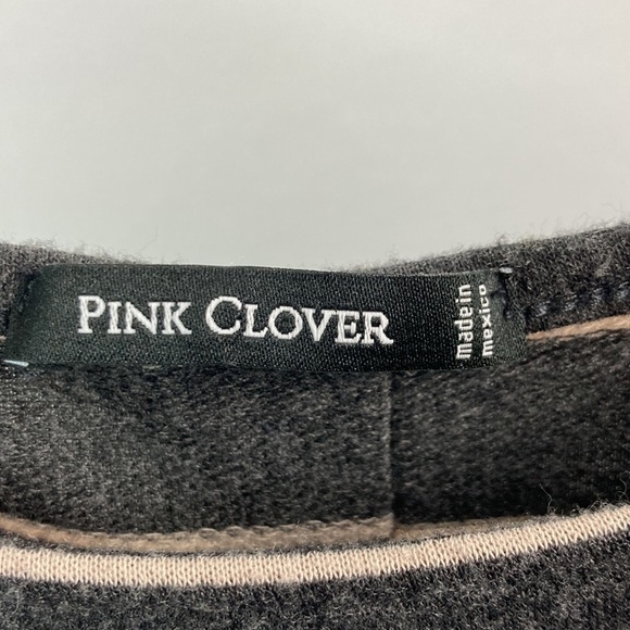 Pink Clover gray & tan striped T-shirt faux buttons med - Picture 7 of 7